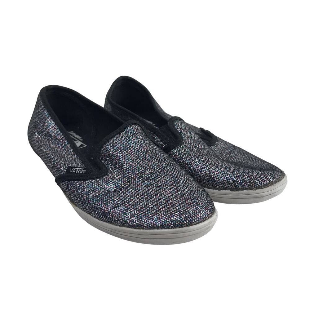 Vans Women's Silver Black Metallic Iridescent Low-Top Slip-On T375 Sneaker Sz 5